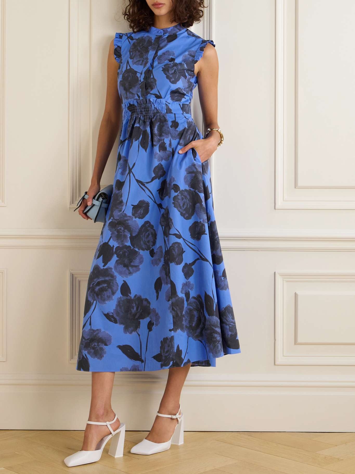 Sleeveless floral-print cotton-poplin midi dress - 2