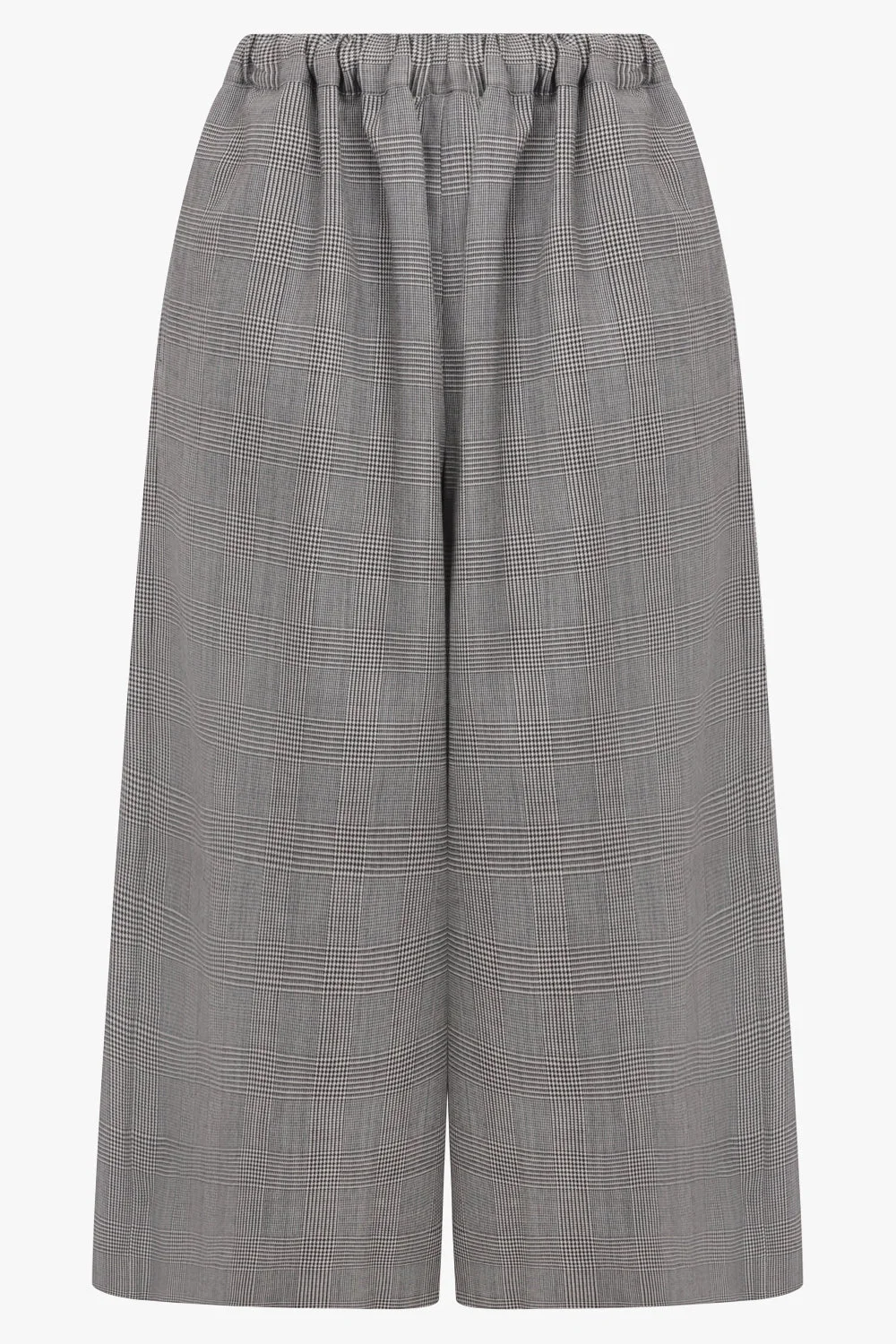 ELASTIC WAIST GLEN CHECK WIDE LEG PANT | ECRU/ BLACK - 1