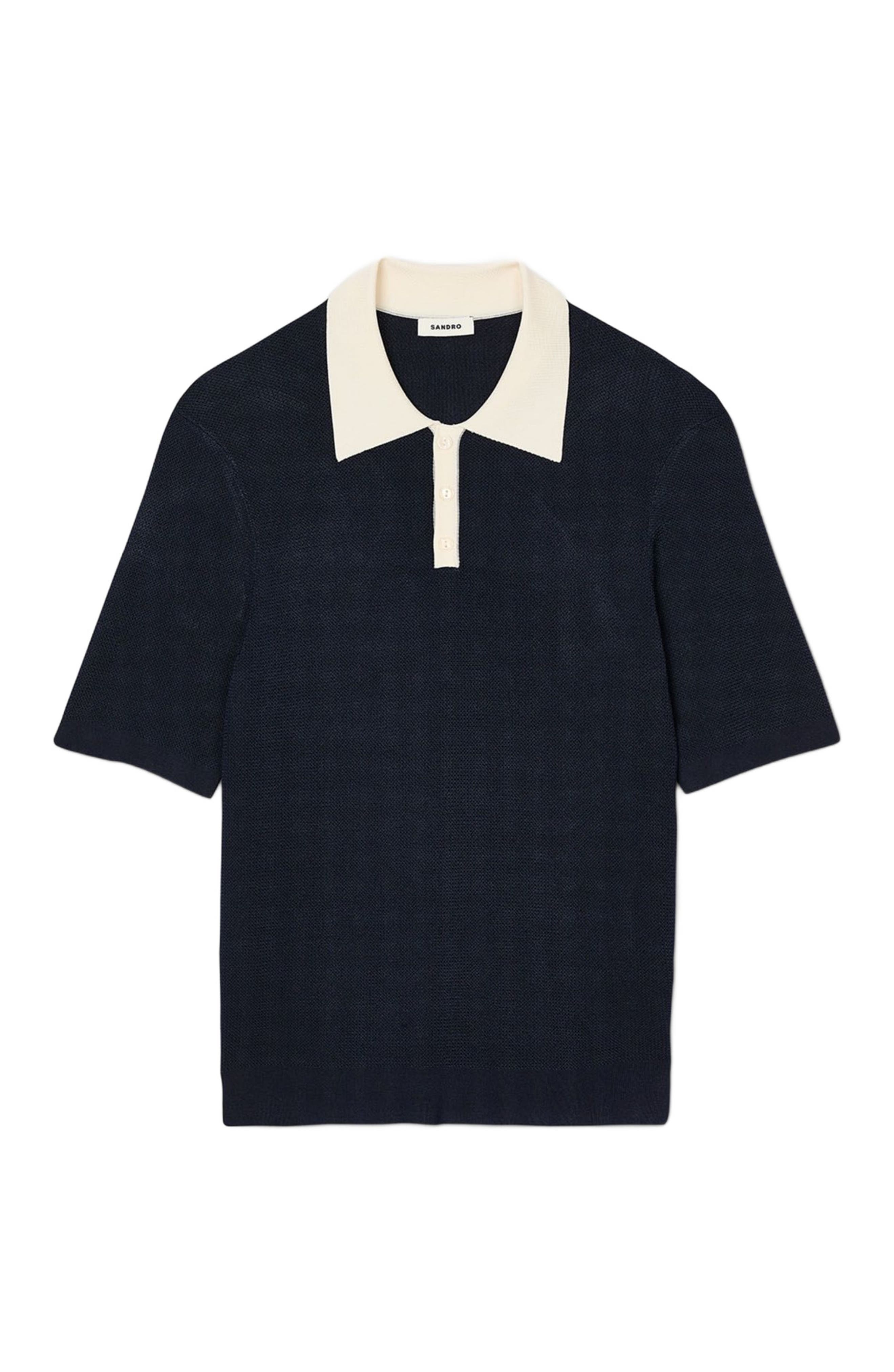 SANDRO Two-tone polo shirt in Navy Blue at Nordstrom - 5