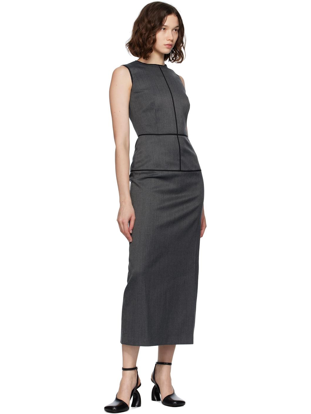 Gray Raw Edge Midi Dress - 4