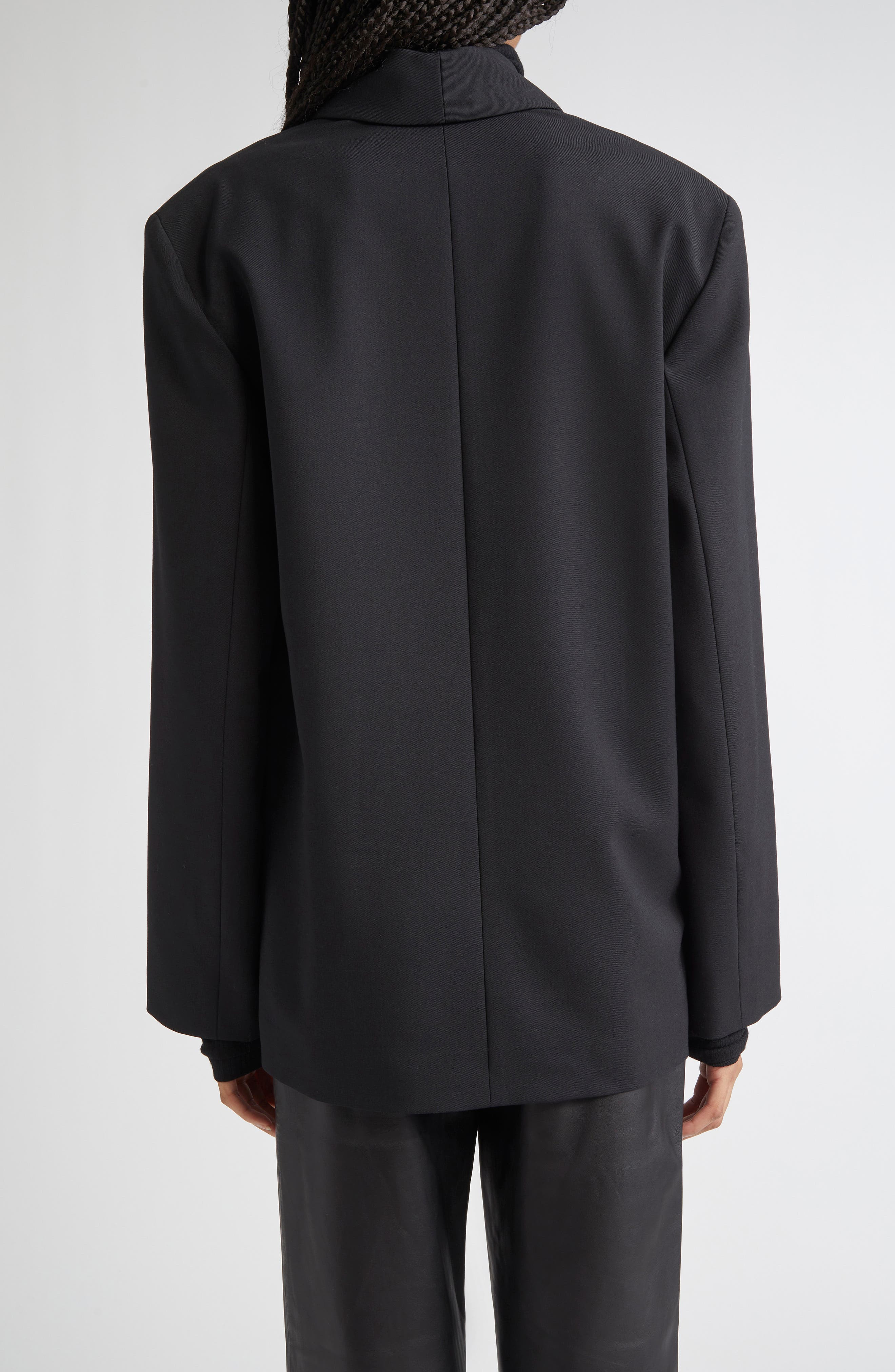 LOULOU DE SAISON Sancia Double Breasted Stretch Virgin Wool Blazer in Black at Nordstrom - 3