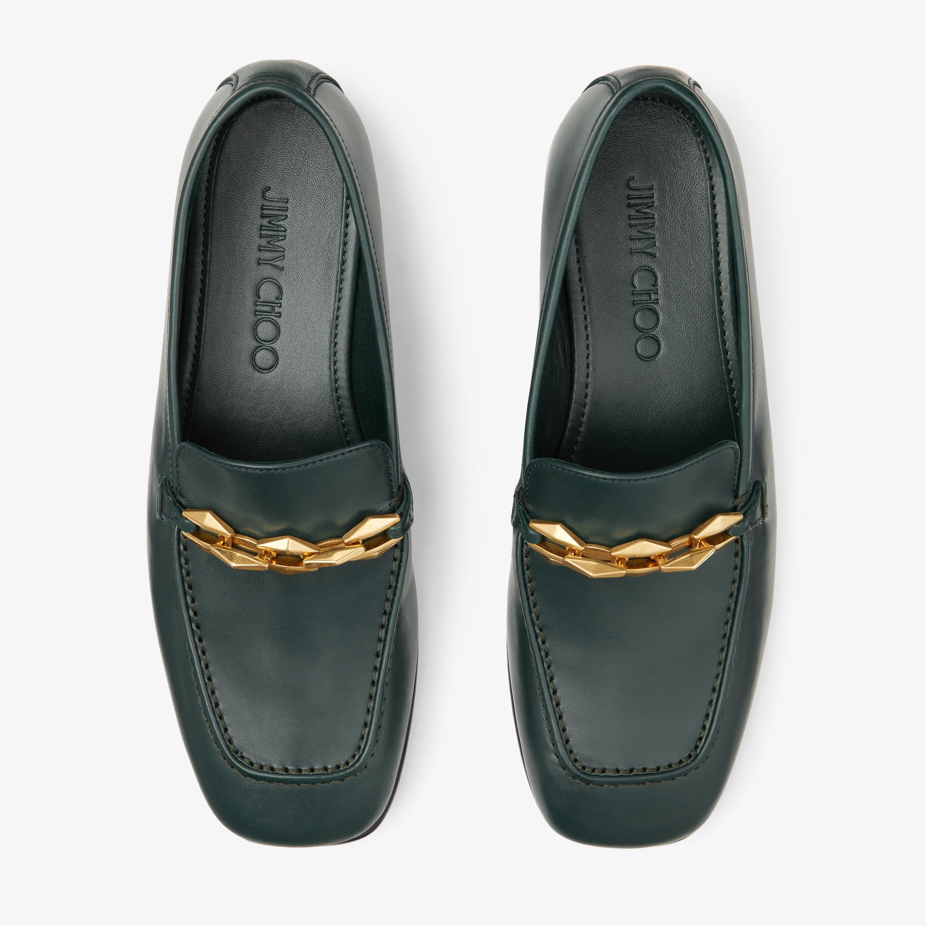 Diamond Tilda Loafer
Dark Green Calf Leather Loafers with Diamond Chain - 4