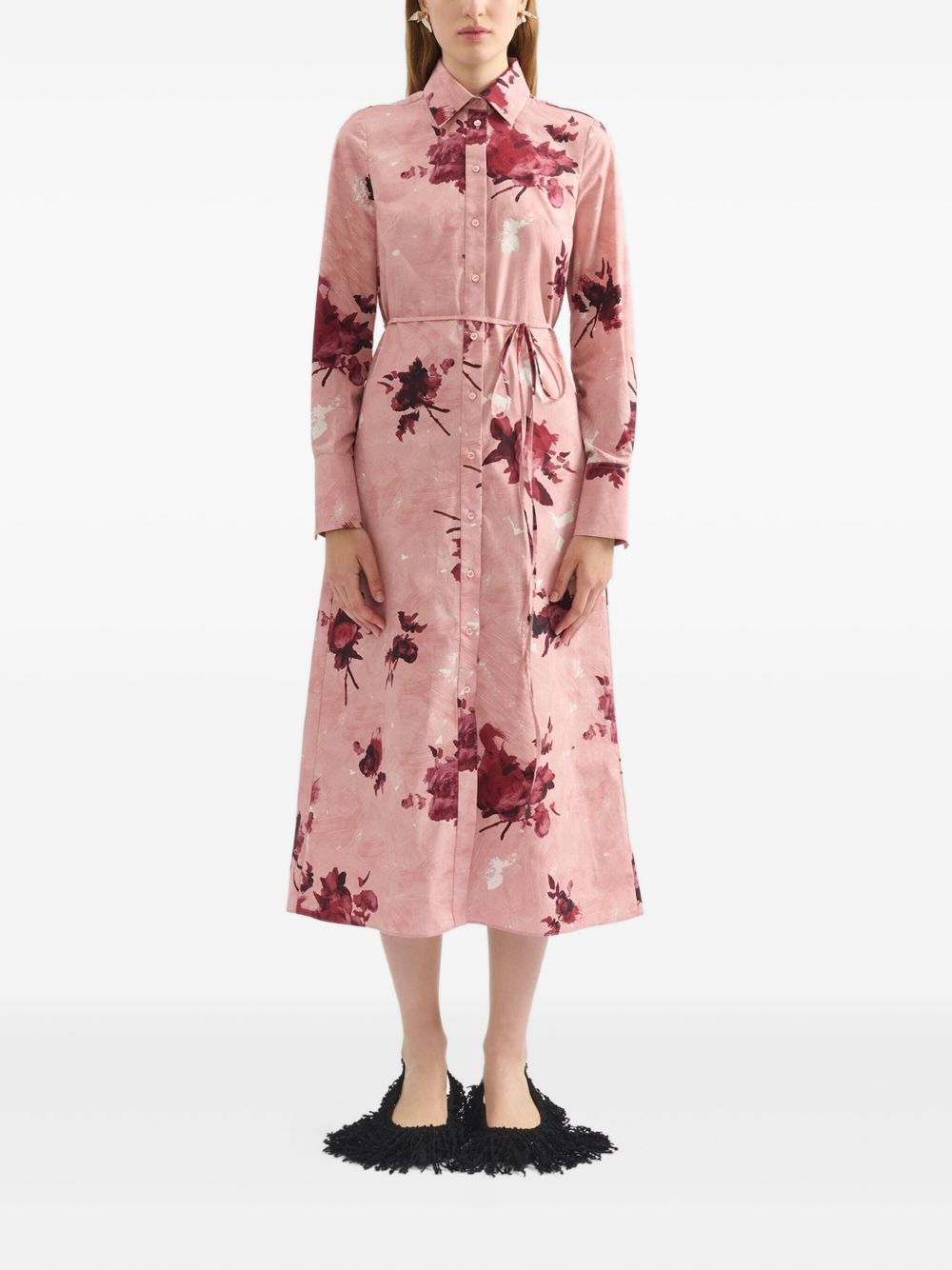 floral-print shirt midi dress - 2