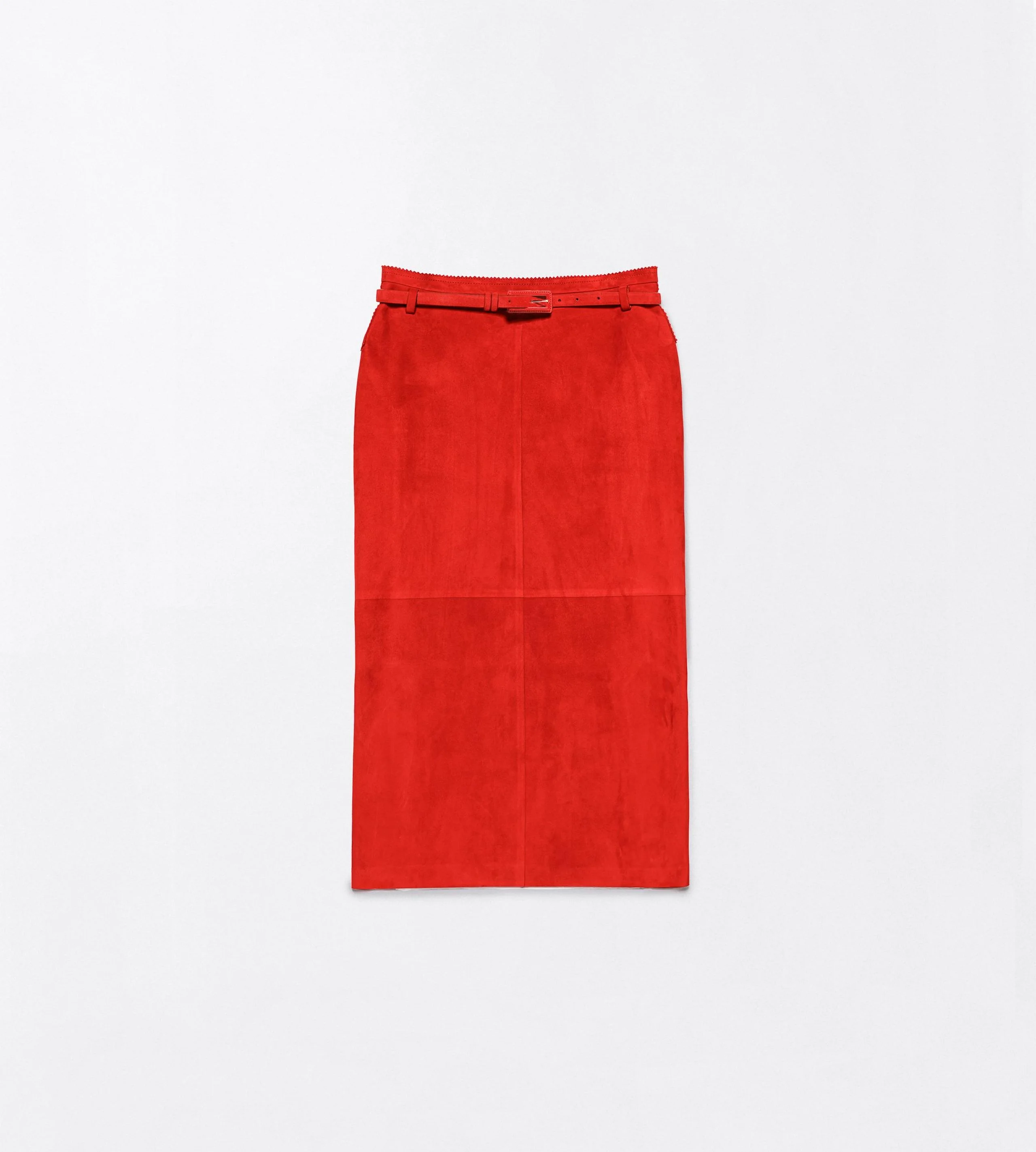 SOFT SUEDE LAMBSKIN PENCIL SKIRT WITH BELT DETAIL - 1