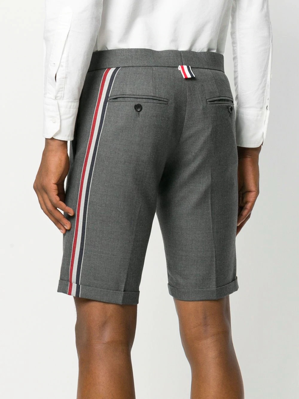 Engineered Striped Side Seam Solid Wool Twill Skinny Shorts - 4