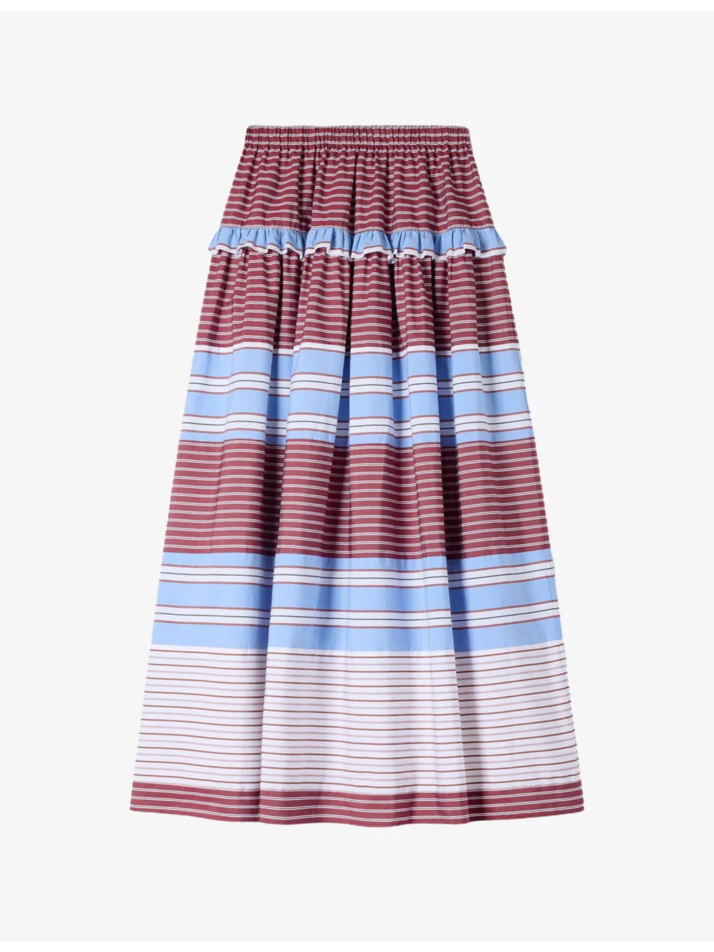 Stripe-Pattern Cotton Maxi Skirt - 1
