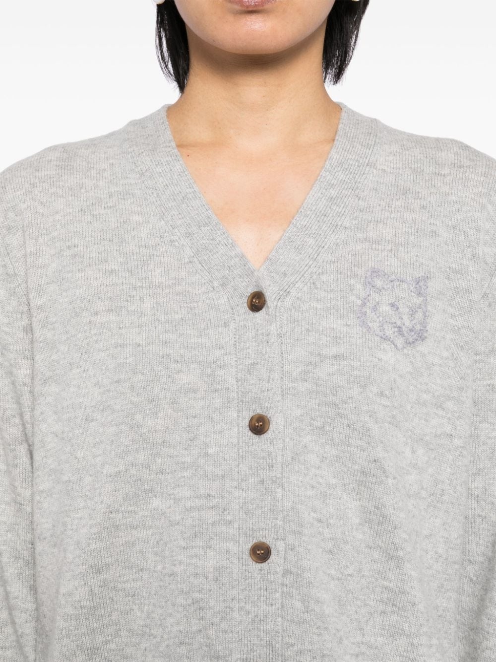Bold Fox Head embroidered cardigan - 5
