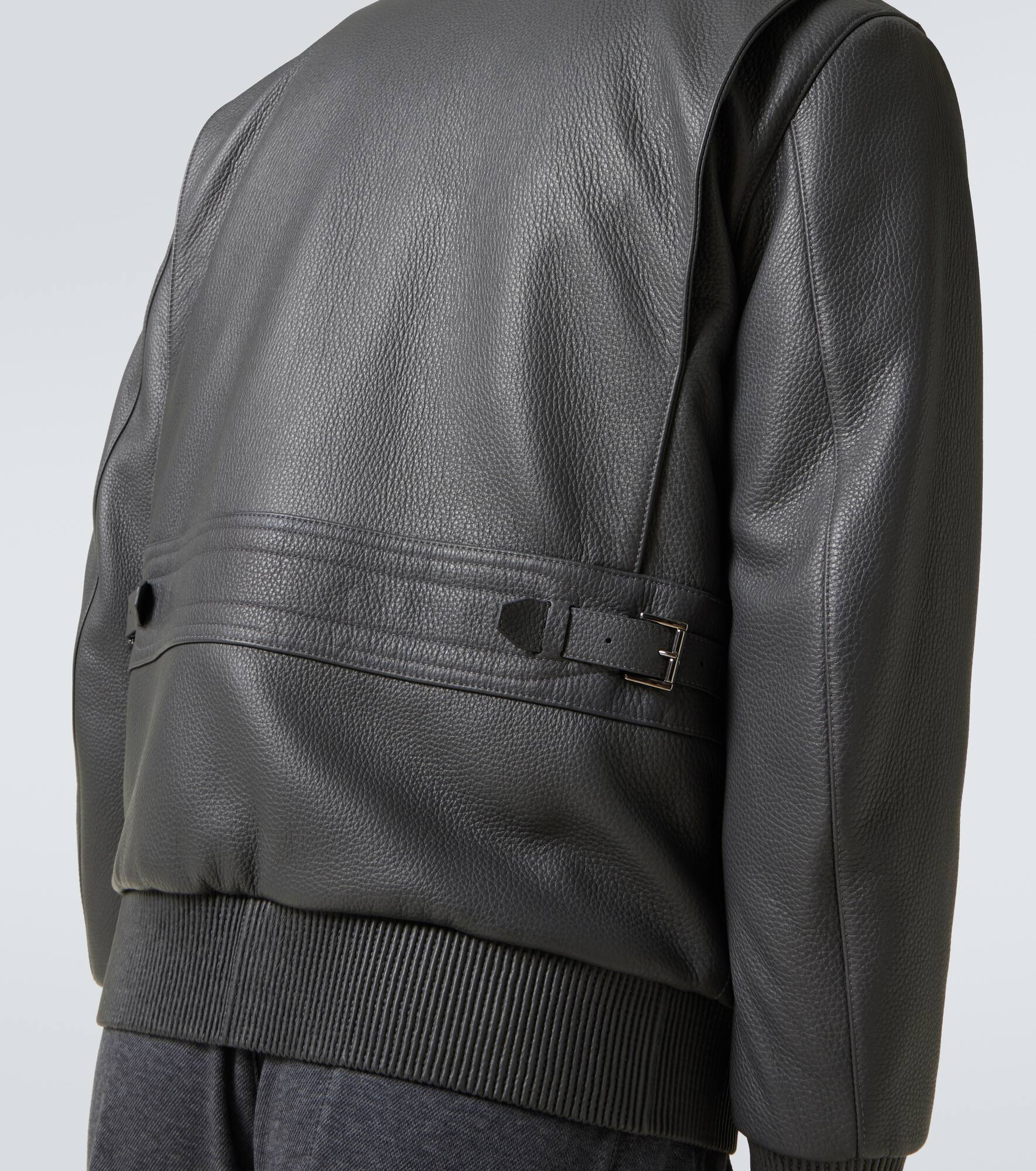 Shearling-trimmed leather bomber jacket - 7