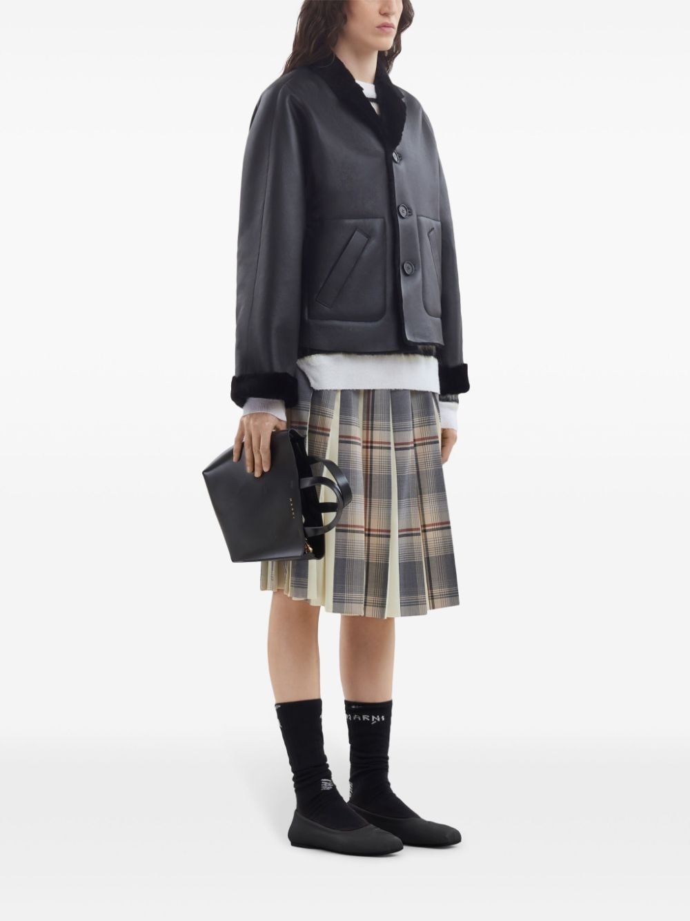shearling-trim leather jacket - 2