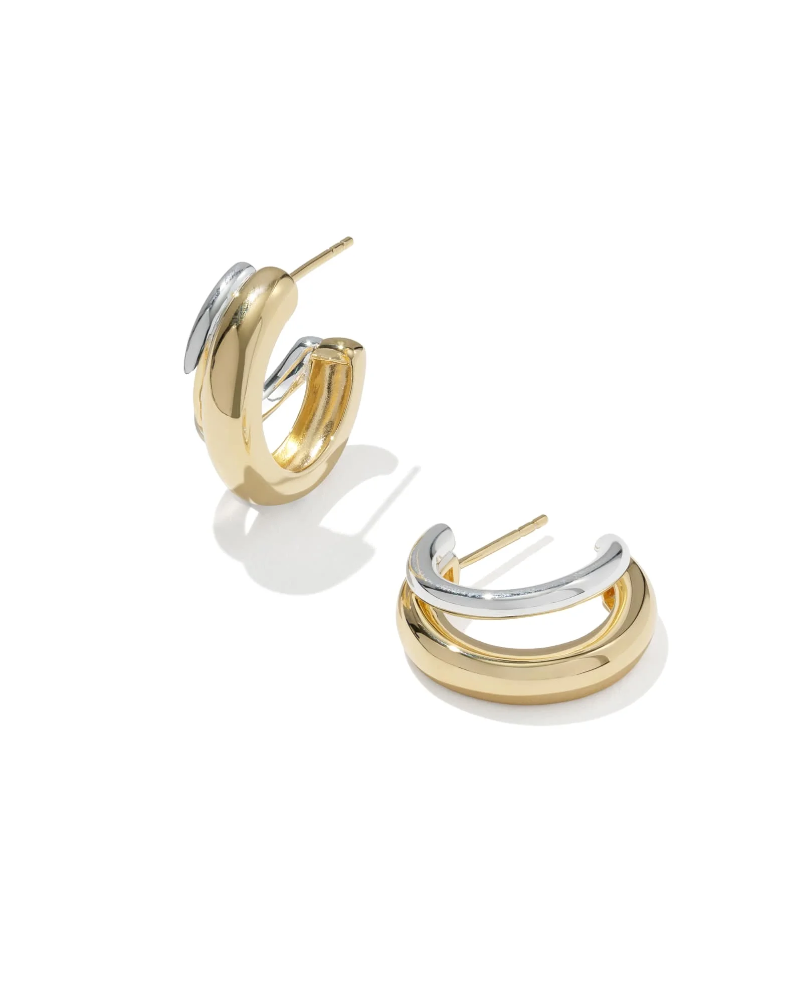 Meg Mixed Metal Double Huggie Earrings - 1