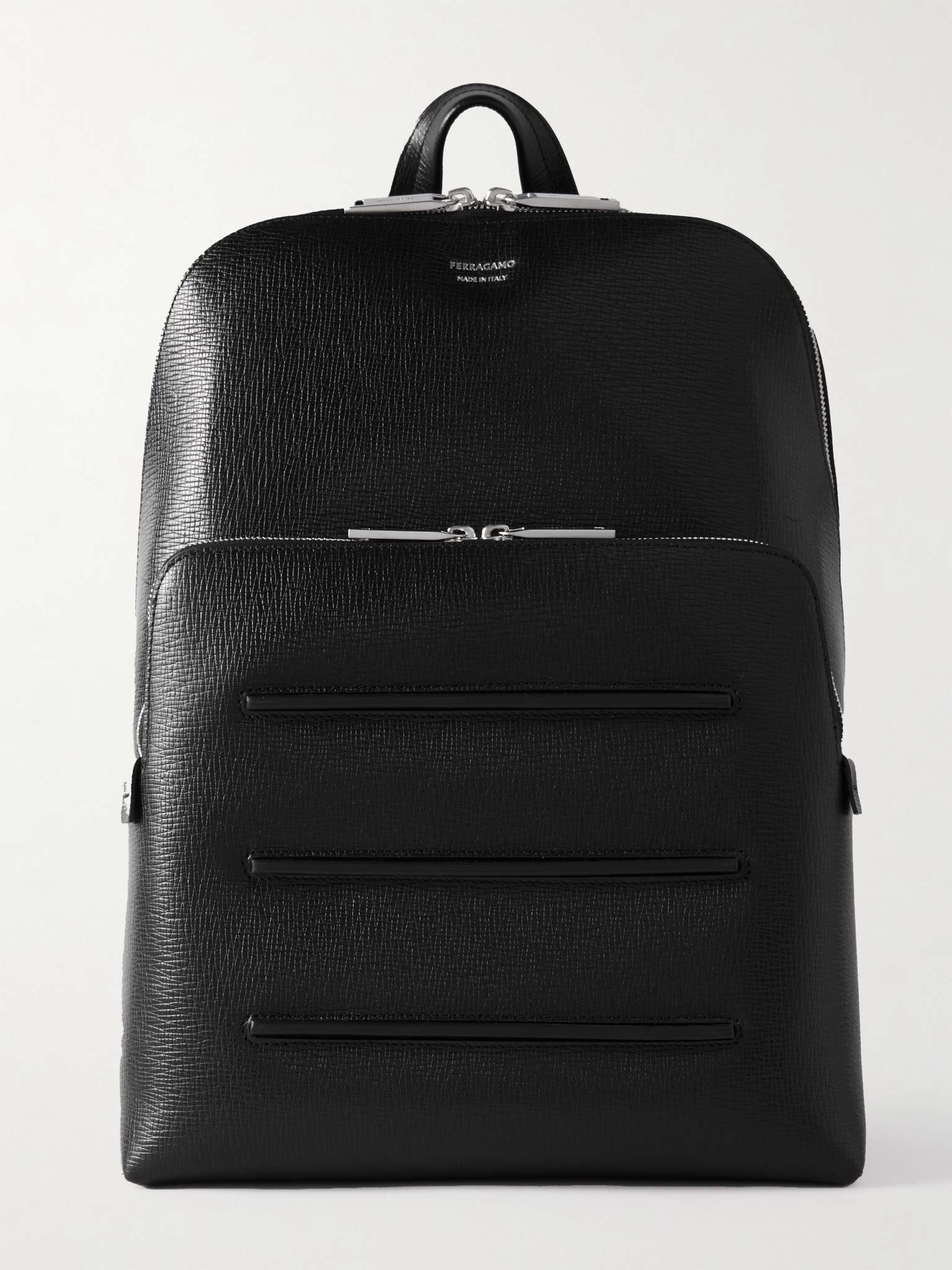 Embossed Cross-Grain Leather Backpack - 1