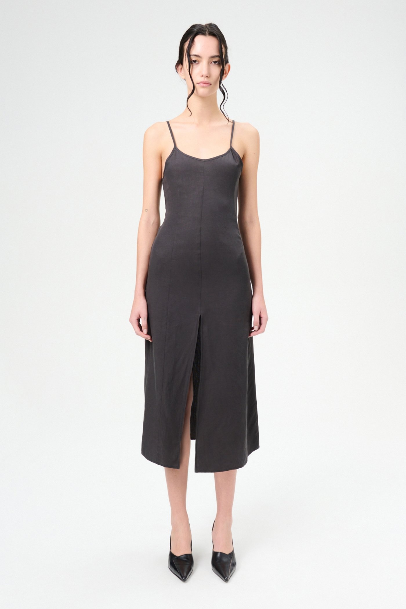 Slip Evening Dress Ash Grey Liquid Lyocell - 1