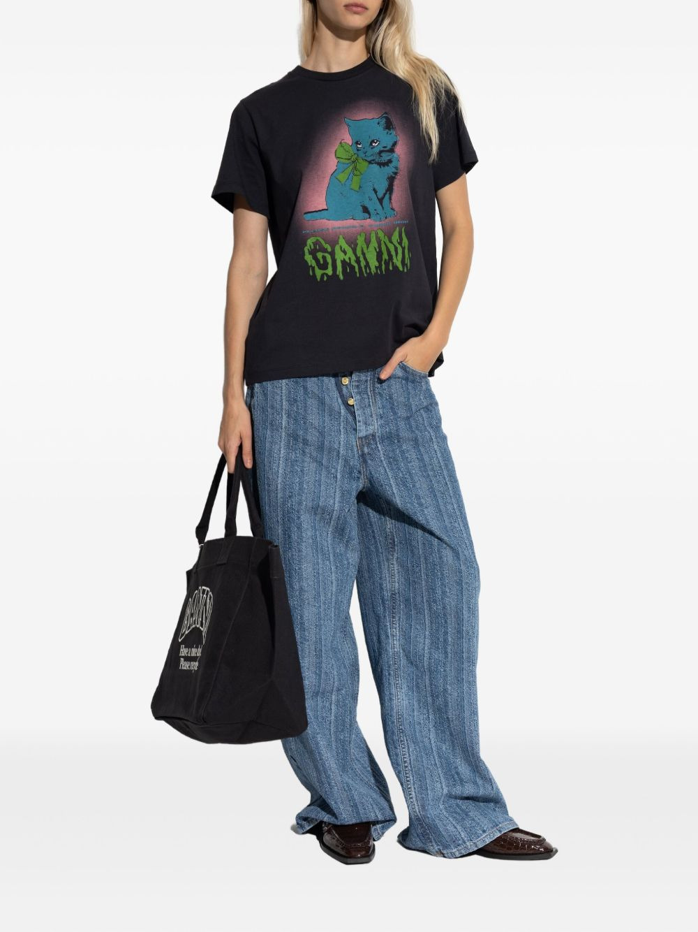 Ganni Women Neon Kitty Organic Cotton T-Shirt - 2