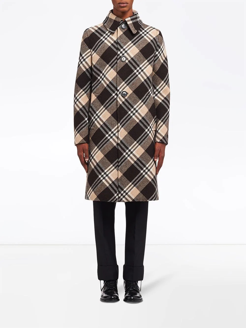 check-print wool coat - 2