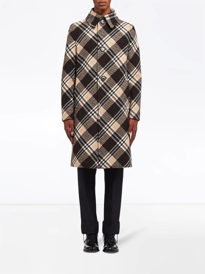 Prada check-print wool coat outlook