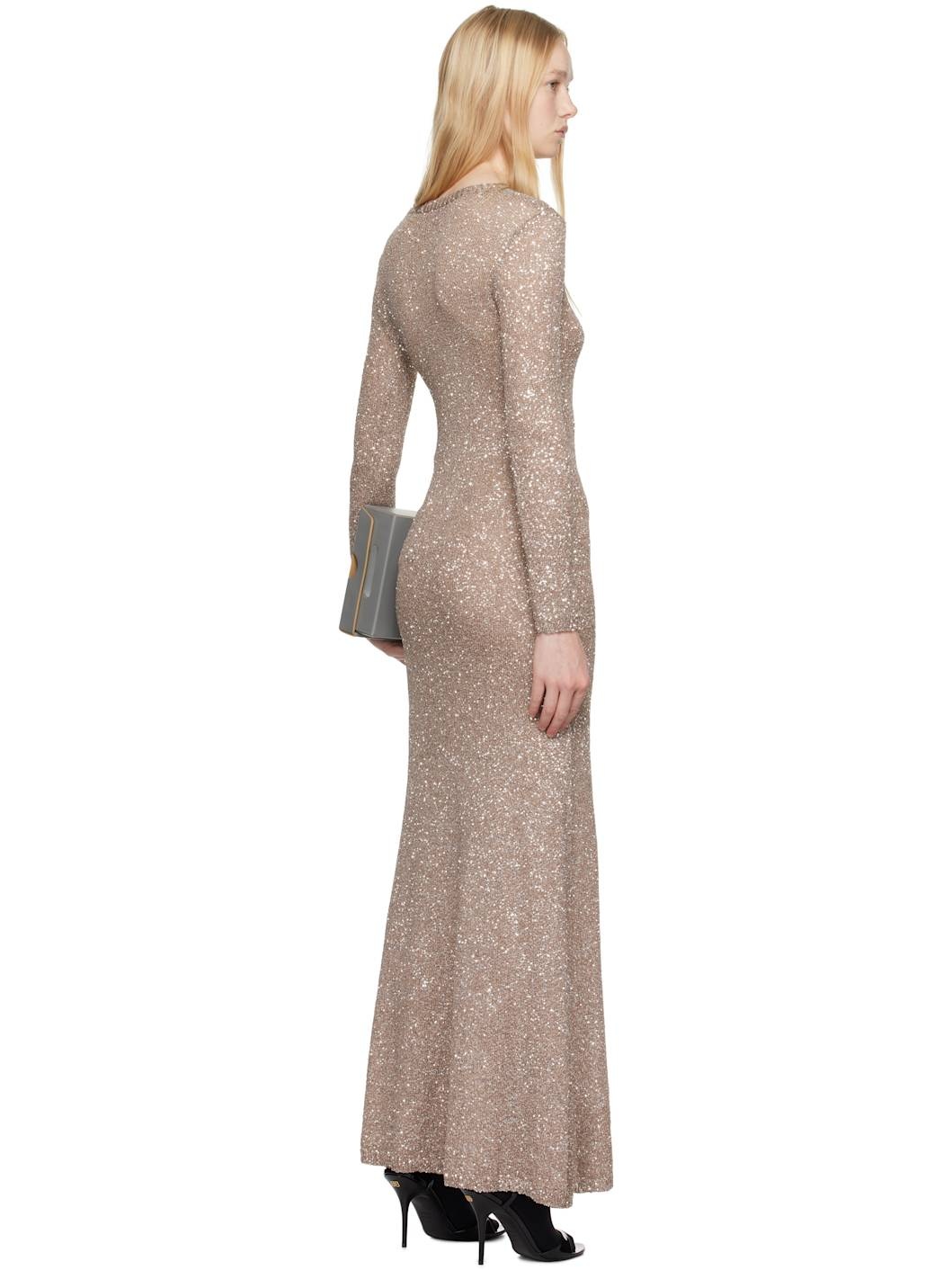 Beige Sequin Maxi Dress - 3