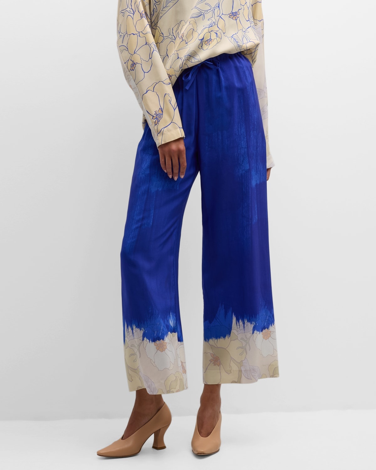 Puvis Floral Brushstroke Wide-Leg Pull-On Pants - 7