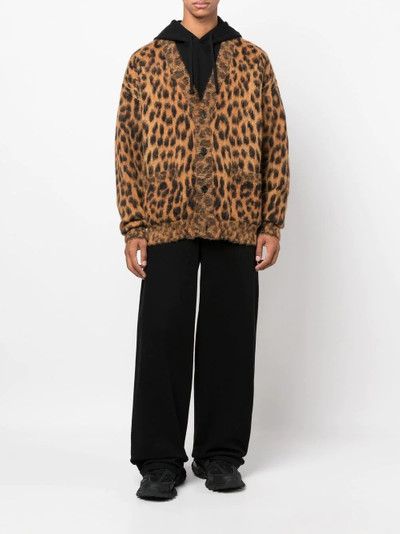 Palm Angels leopard-print knitted cardigan outlook