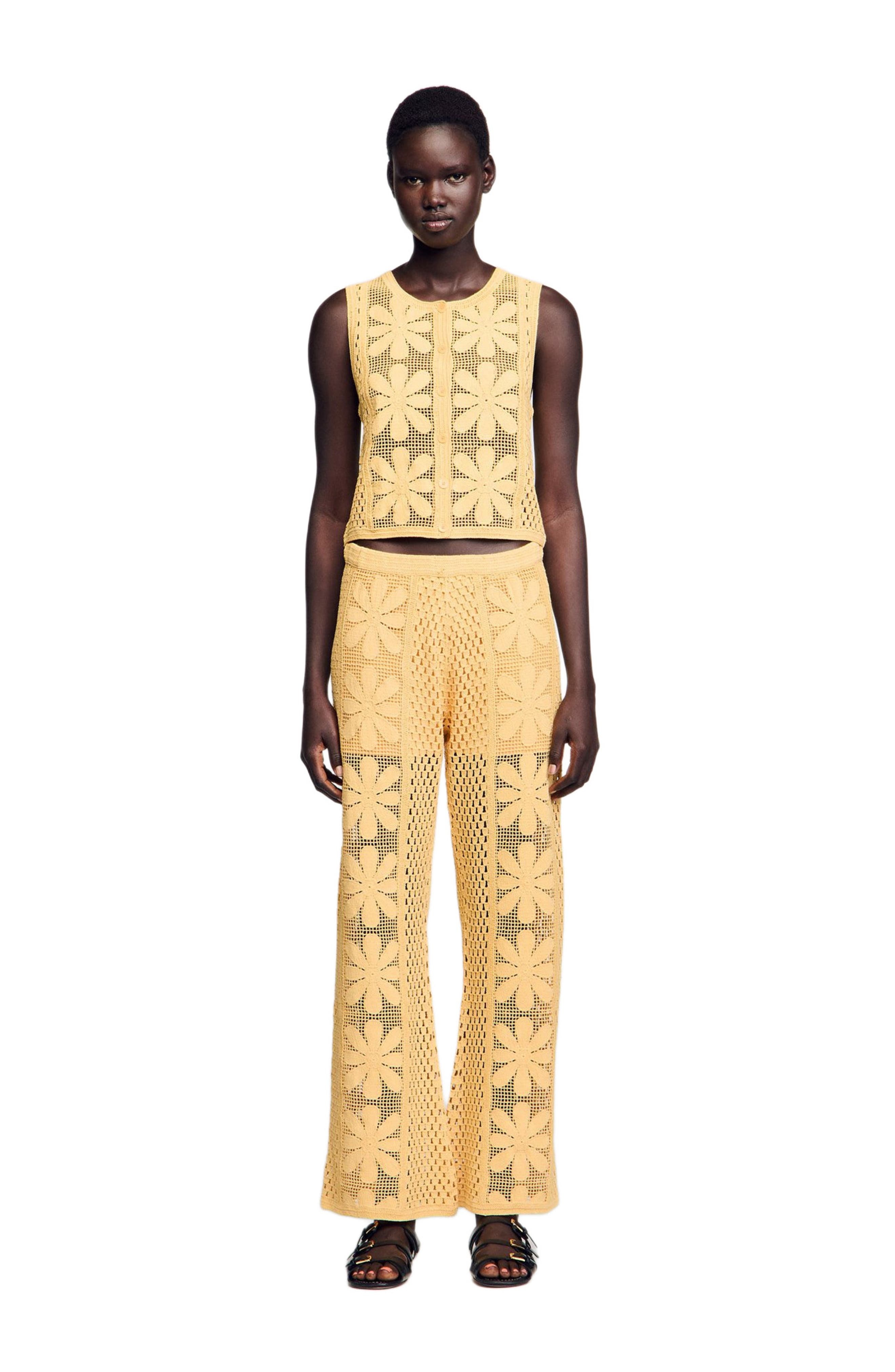 SANDRO Crochet straight-leg trousers in Yellow at Nordstrom - 1