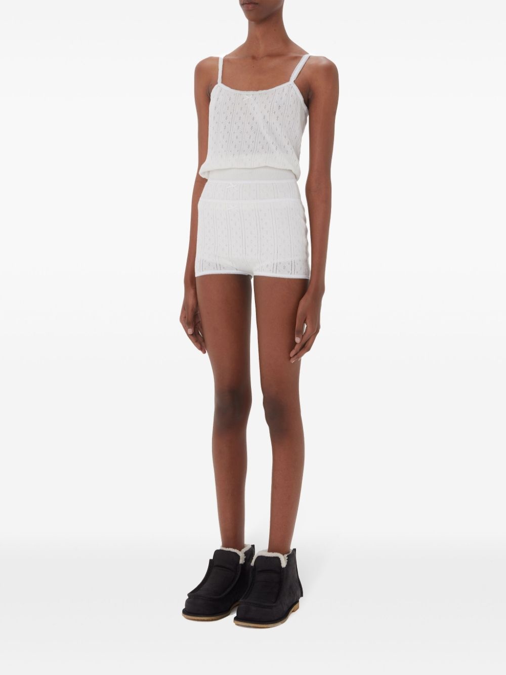 logo-embroidered pointelle top - 2