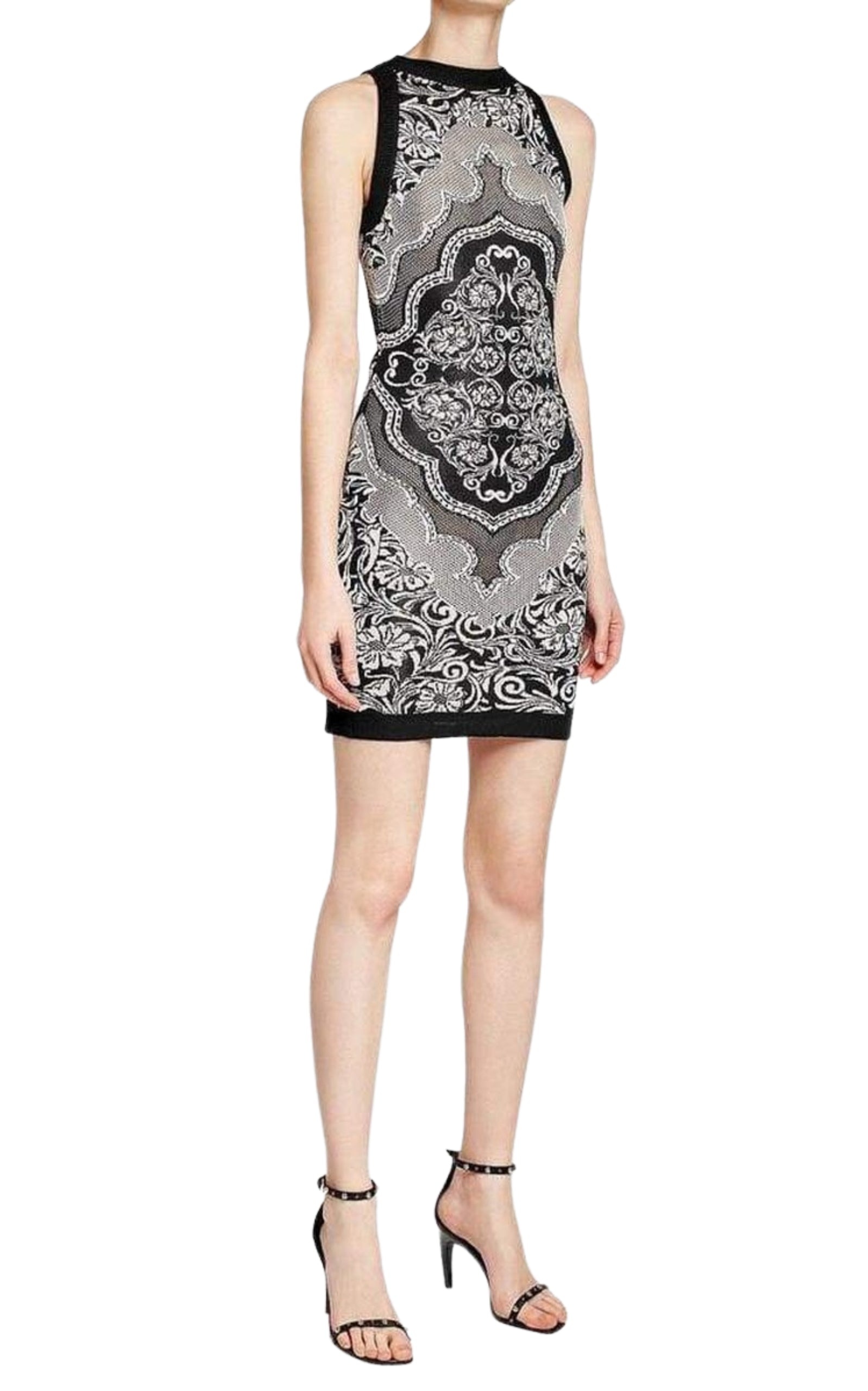 Jacquard Lace Print Mini Dress - 4