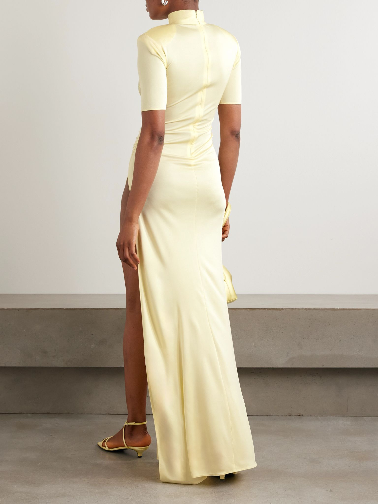 Pernille ruched satin-jersey maxi dress Yellow - 3