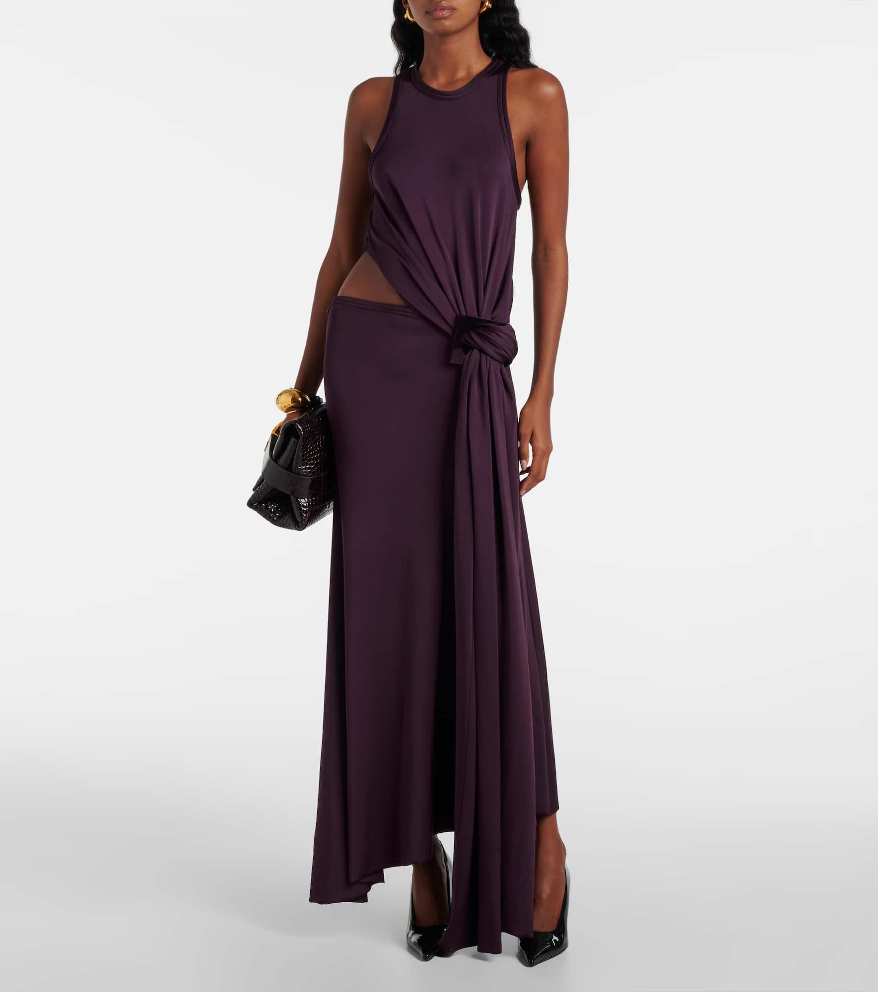 Cutout draped jersey midi dress - 2