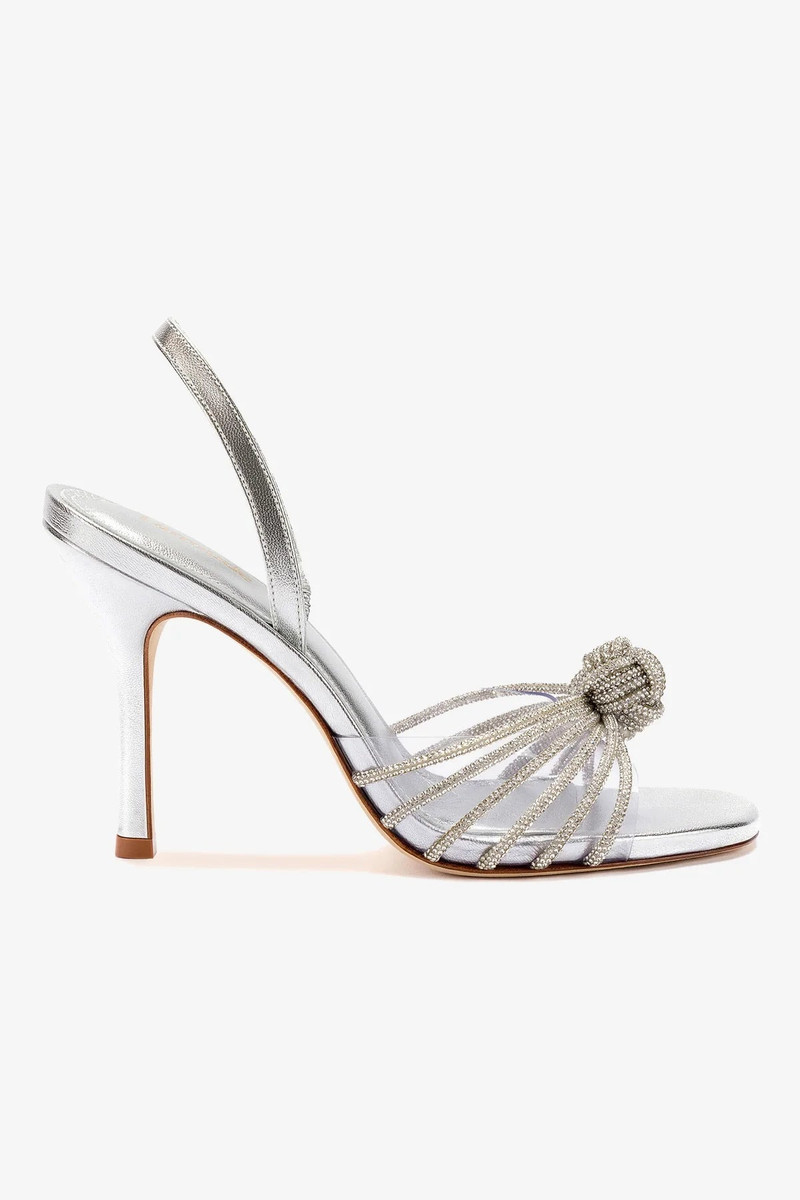 Valerie Crystal Slingback Sandal In Silver Metallic Leather 1