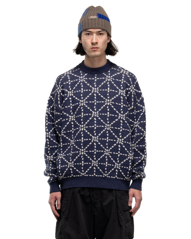 5G WOOL DOJO SASHIKO CREW SWEATER NAVY 4