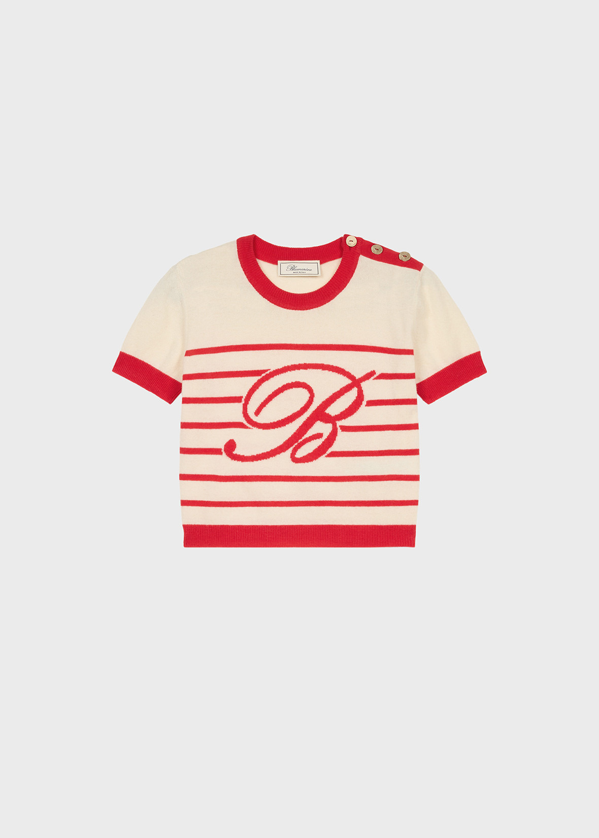 SHORT-SLEEVE MARINIÈRE SWEATER WITH BLUMARINE LOGO - 1