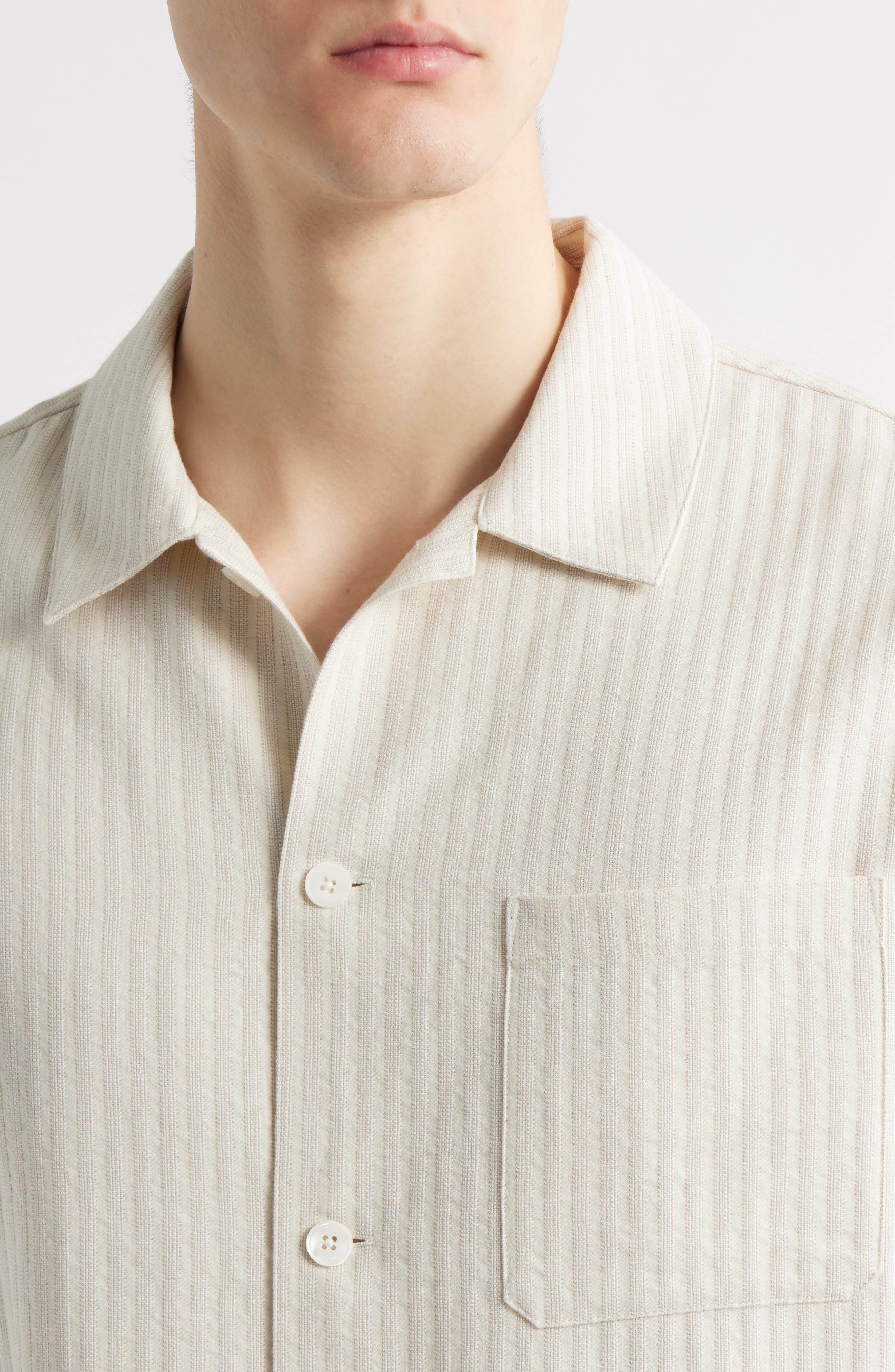 FRAME Jacquard Stripe Cotton Blend Camp Shirt in White Sand at Nordstrom - 2