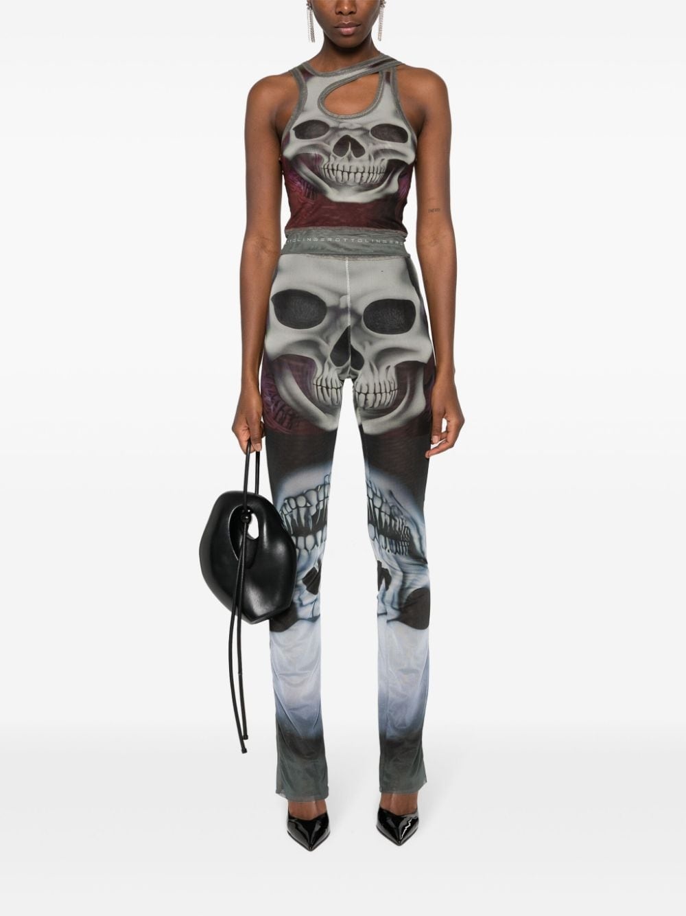 skull-print mesh flared leggings - 2
