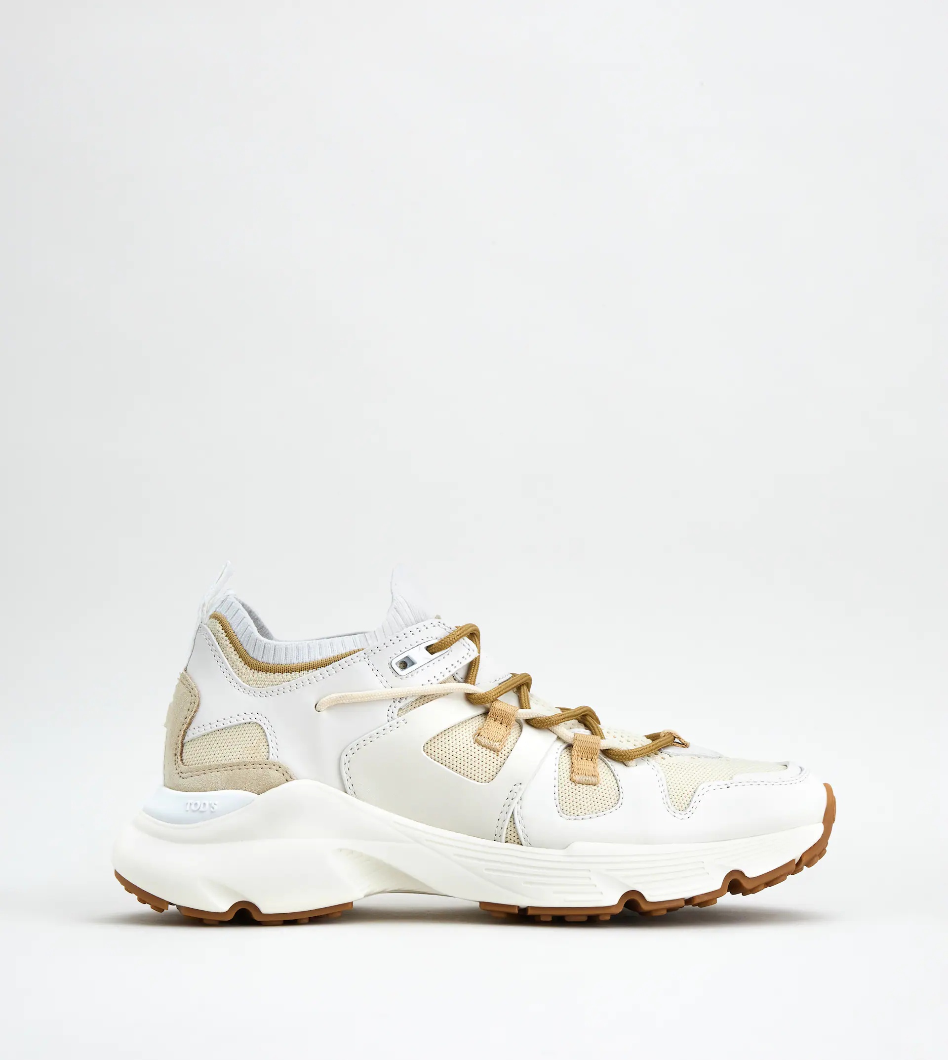 SNEAKERS IN LEATHER AND TECHNICAL FABRIC - WHITE - 1