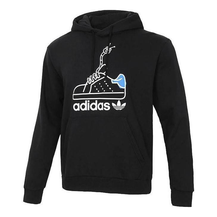 adidas originals Worm Casual Sports hooded Printing Pullover Black GN2159 - 1