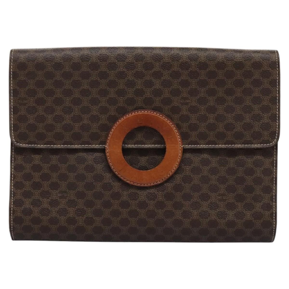 CELINE Macadam Canvas Shoulder Bag Pvc Brown Gold - 13