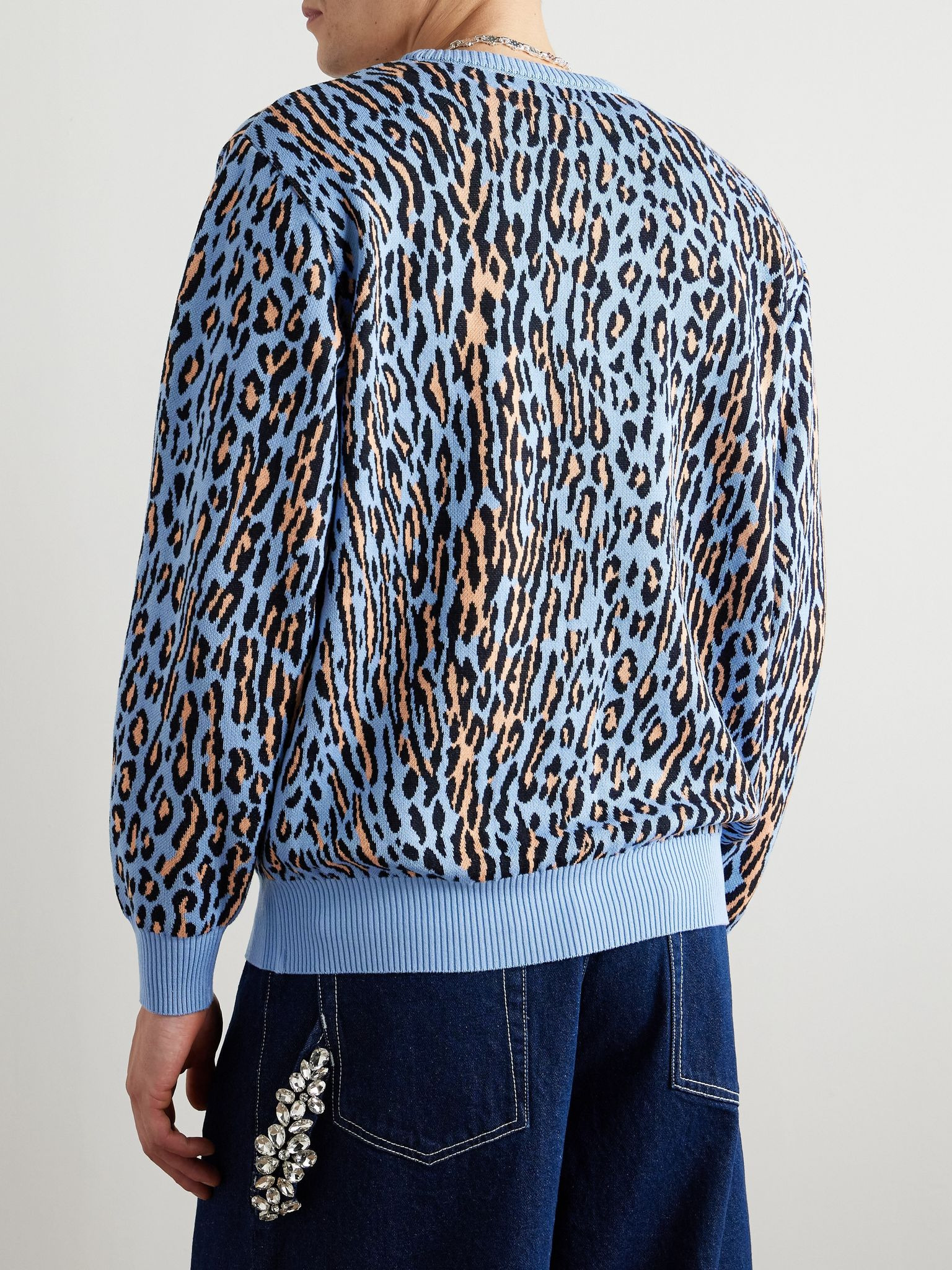 Leopard Cotton-Jacquard Cardigan Blue - 4