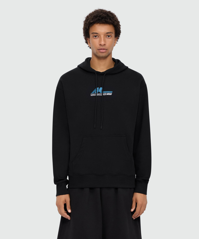 MSGM Black cotton hoodie with front embroidery outlook
