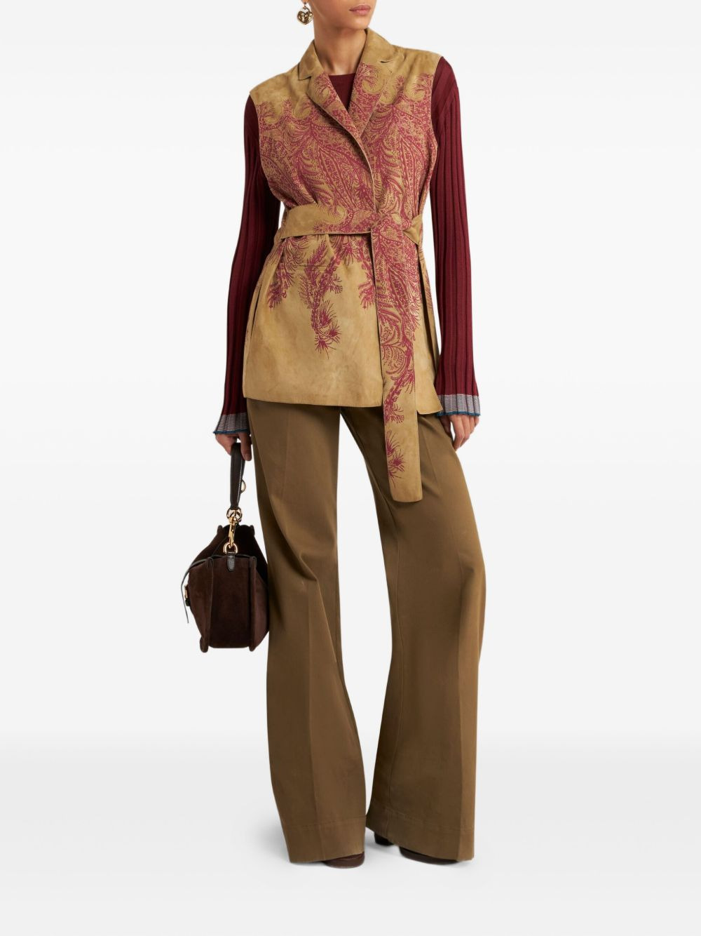 paisley-print suede waistcoat - 2