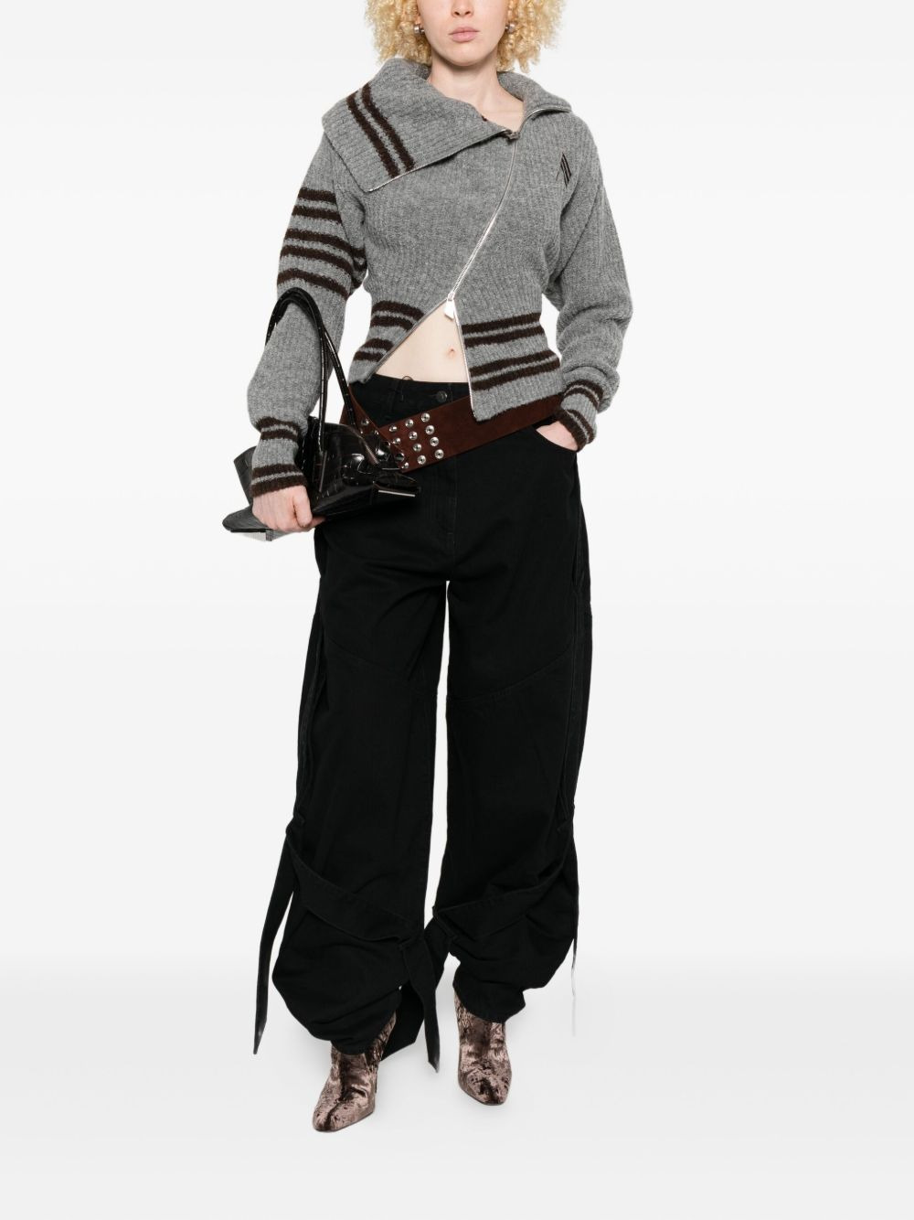striped zip-front cardigan - 2