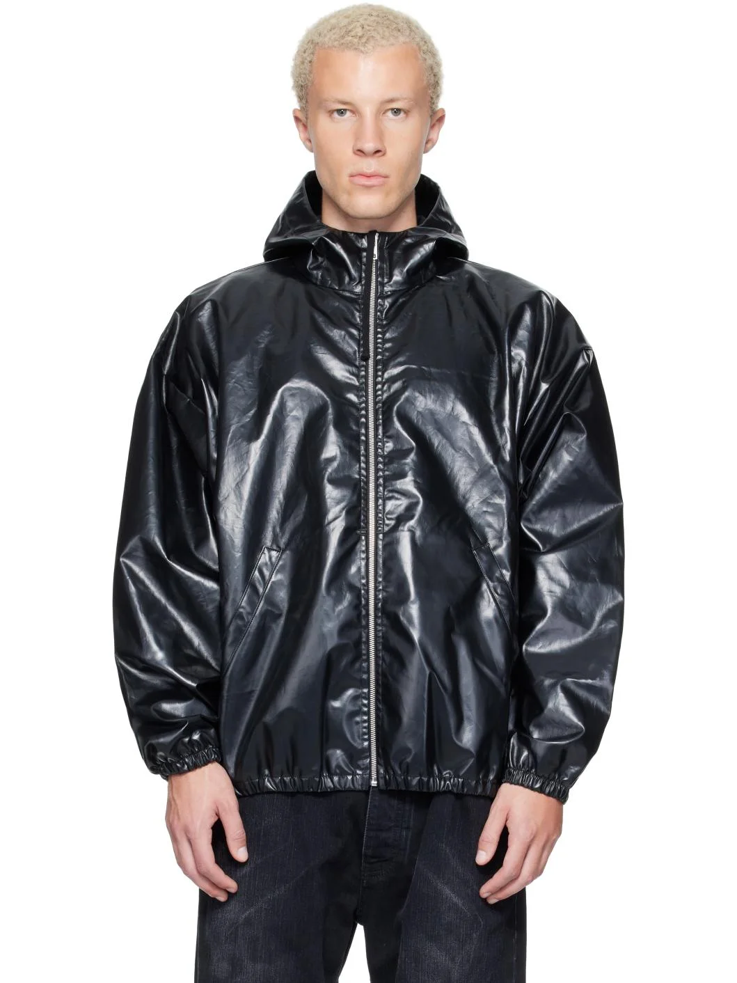 Black Coated Windbreaker Jacket - 1