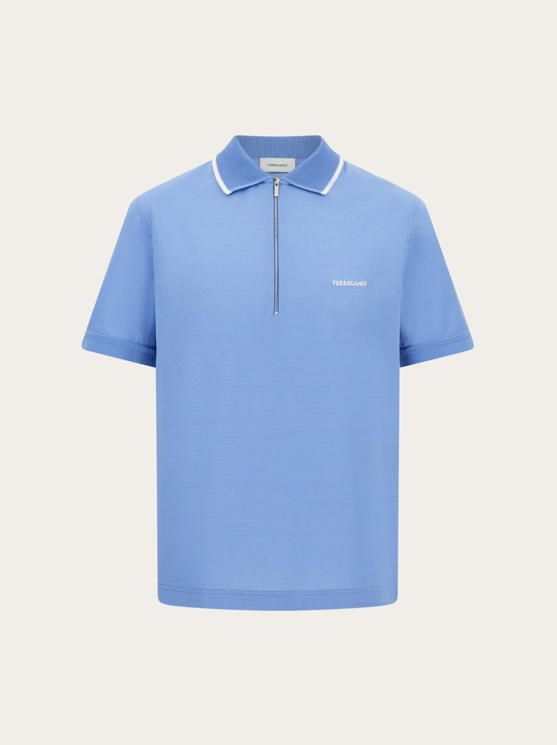 Cotton polo shirt with zip closure 1