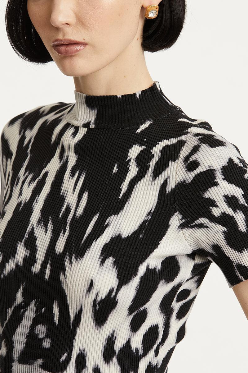 Cow Print Classic Mockneck Short Sleeve Tee - 5