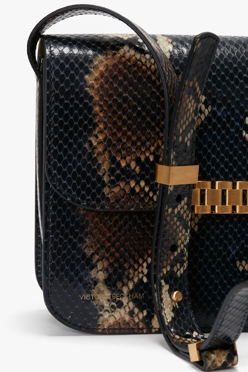 Chain Shoulder Bag In Navy-Brown Leather 10