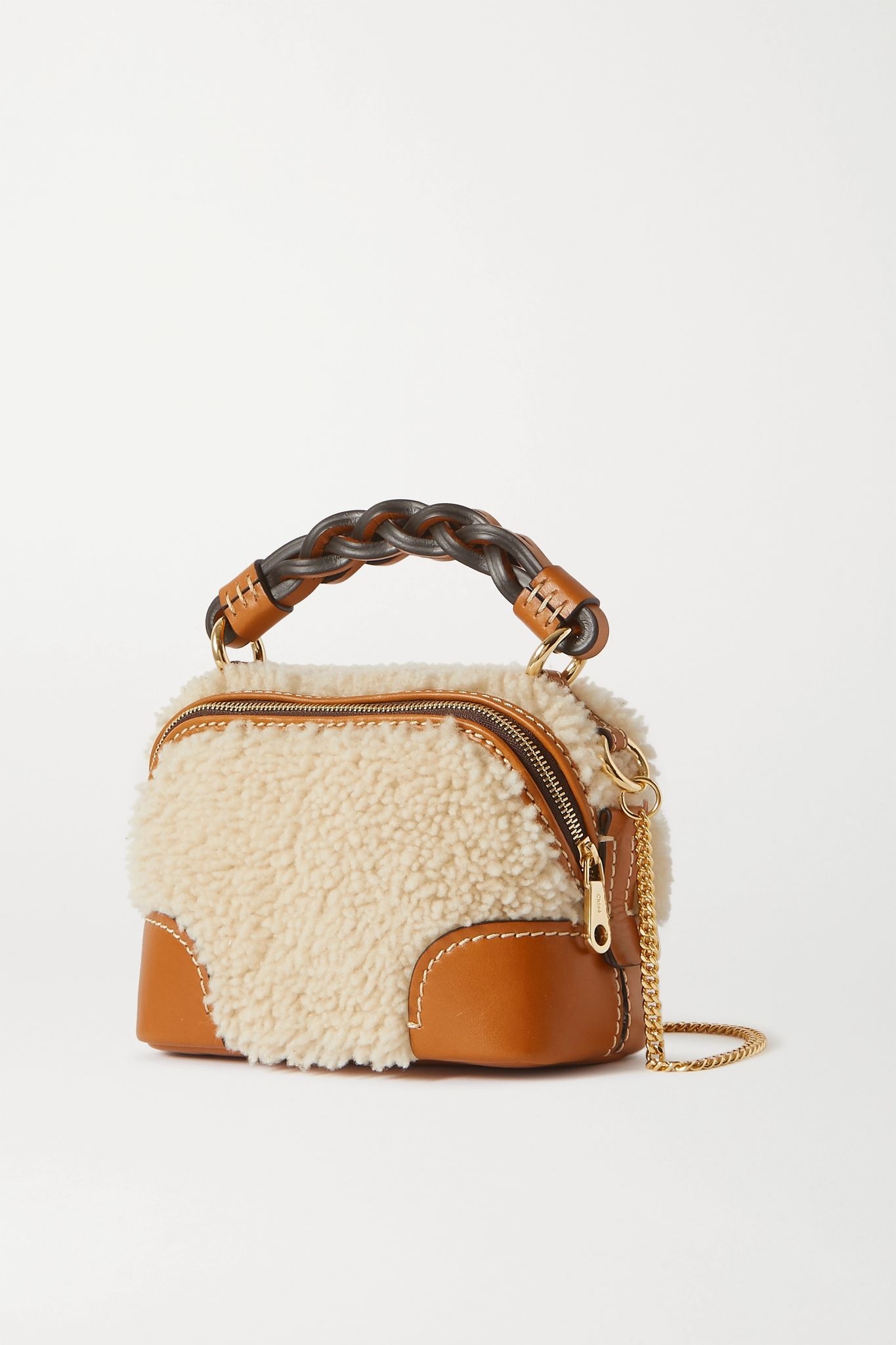 Daria mini leather-trimmed shearling tote - 3