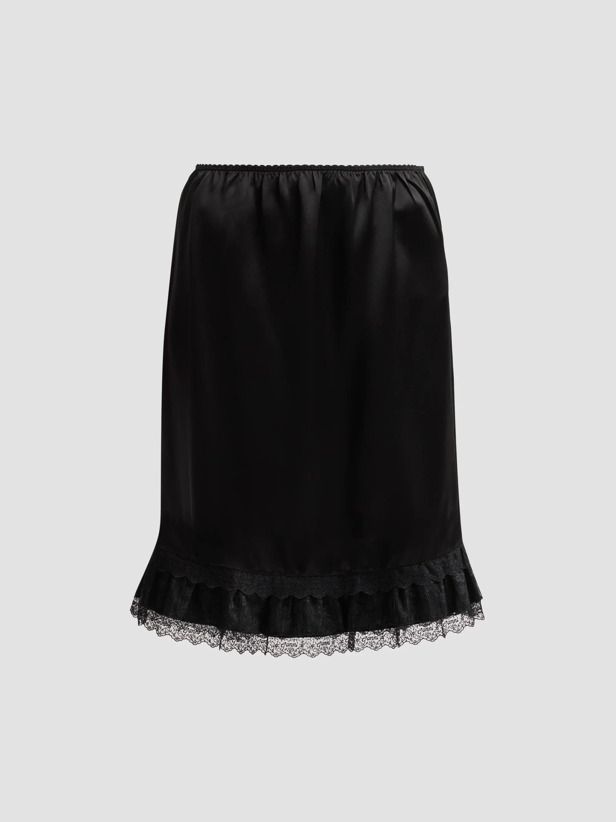Women's Fluid Satin Knee-Length Frill Skirt - Black - 1