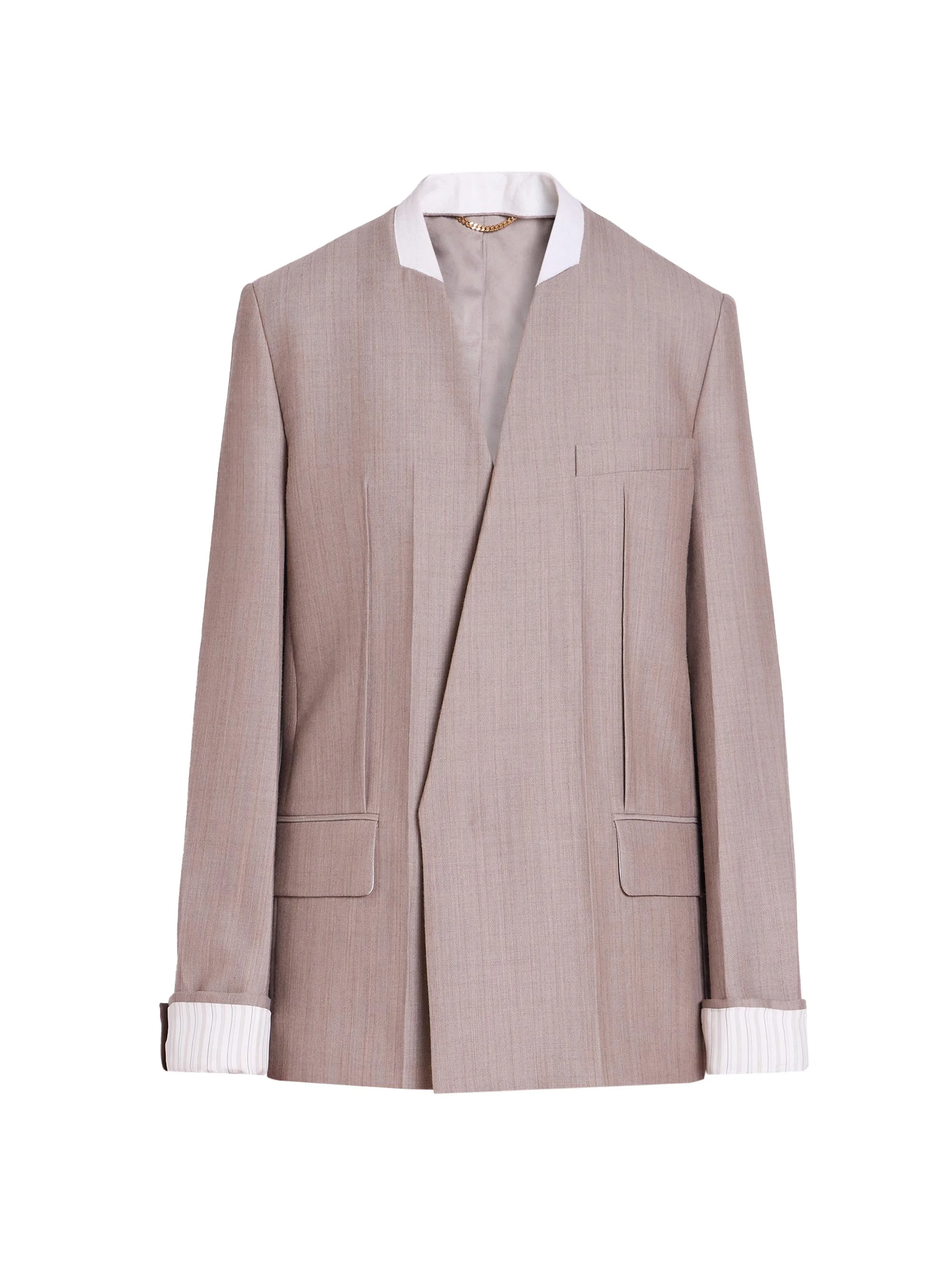 Women's Tailored Collarless Folded Wool Jacket - Limestone - 1