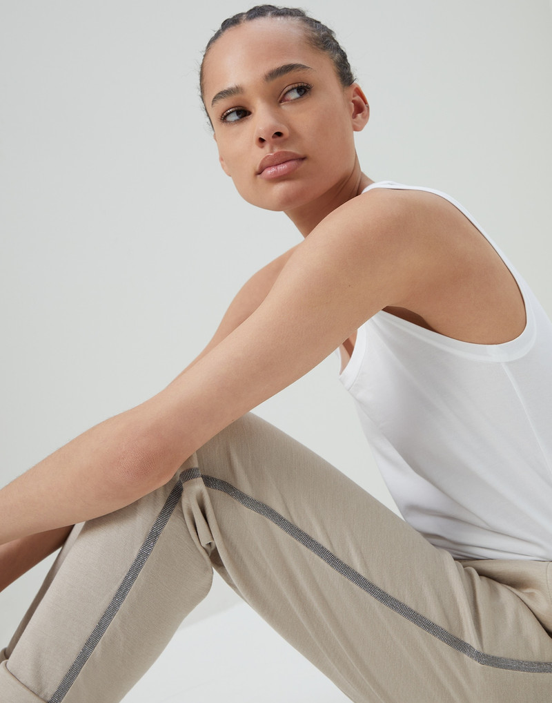 Comfort cotton and silk interlock trousers with Precious stripe 3