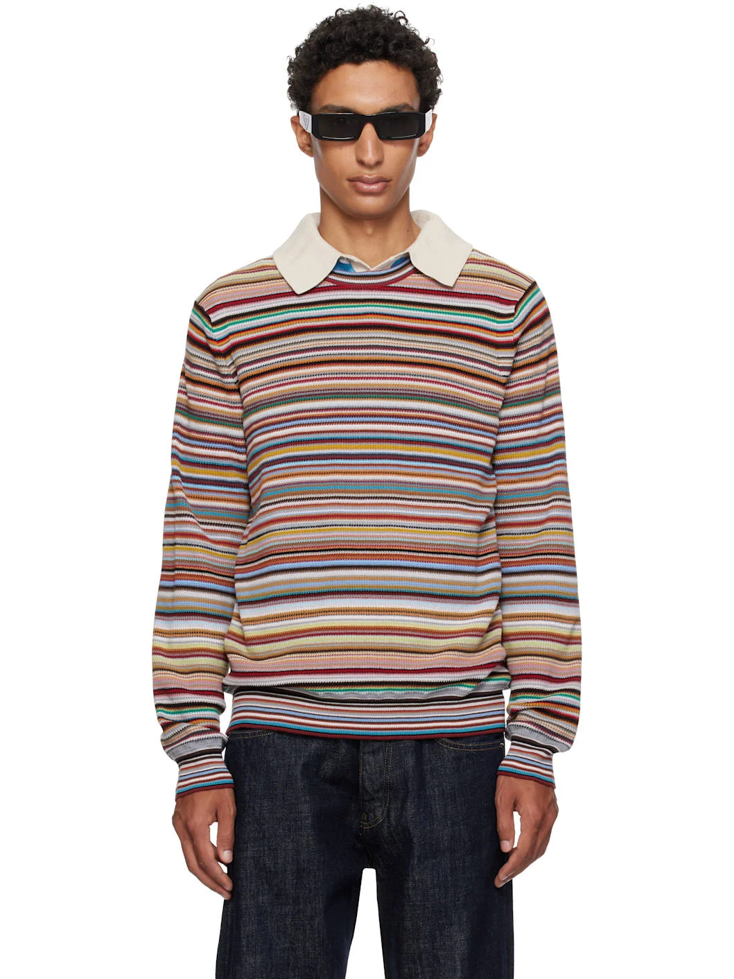 Multicolor 'Signature Stripe' Textured-Cotton Sweater - 1
