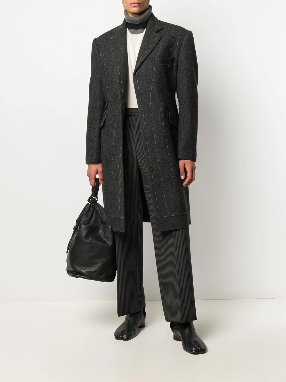 contrast stitching wool coat - 2