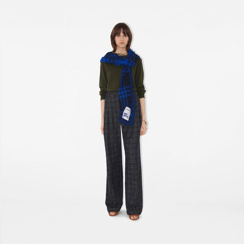 Wide Check Wool Silk Scarf 3